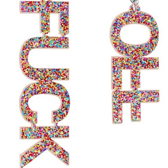 NEW!! "FU CK" "OFF" Earrings!! BOLD STATEMENT EXPLICIT SWEAR WORDS! Savage Rebel - Picture 2 of 4